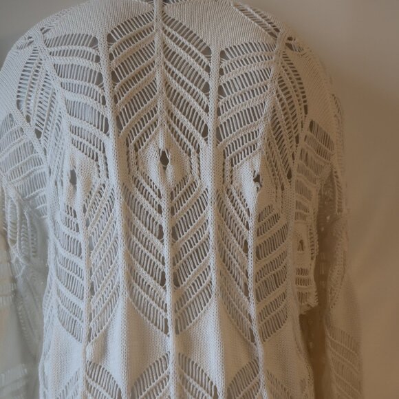 Womens Cotton by Autumn Cashmere Pointelle Knit Fringed Open Cardigan Duster S - Picture 12 of 15